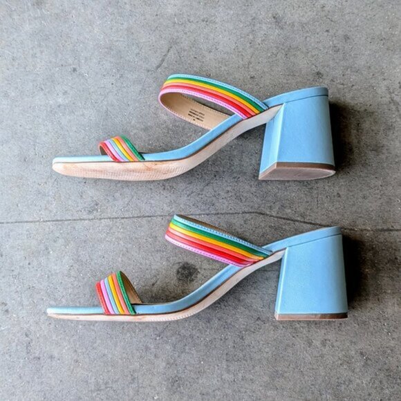 Ann Taylor Machelle Rainbow Leather Block Heel Sandals size 9M - Picture 9 of 11